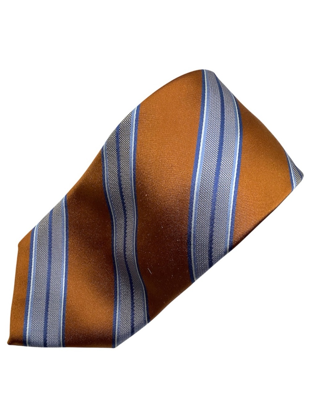 SAKS FIFTH AVENUE Woven Silk Stripe Tie Orange Copper French Blue